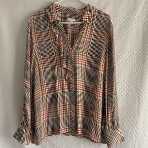 J. JILL LARGE BUTTON UP PLAID WITH RUFFLE DETAIL